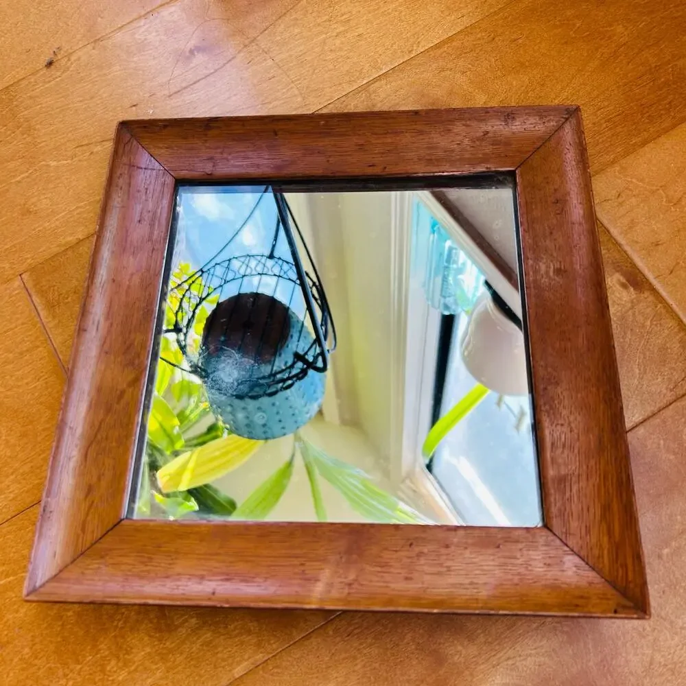 Antique Primitive wood wooden square Picture Mirror Framed